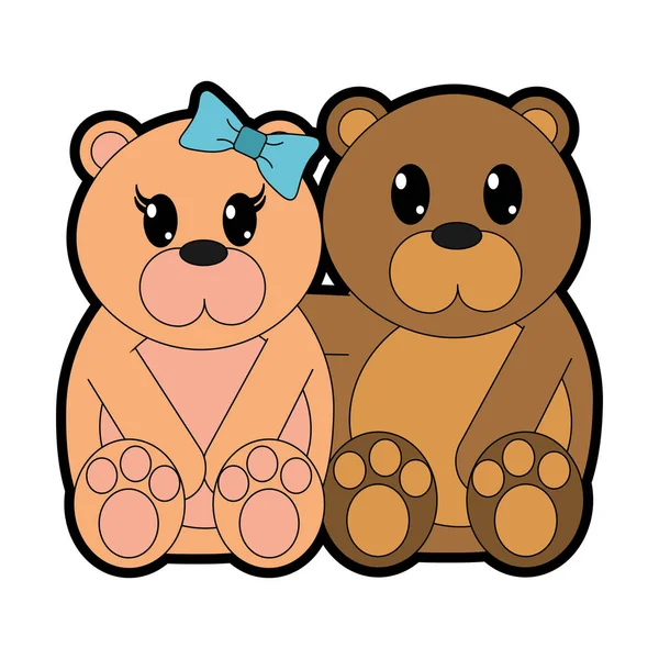 Couleur ours couple mignon animal ensemble — Image vectorielle