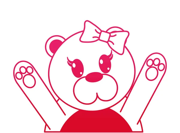 Fucsia line adorable female bear animal with hands up — Stock Vector