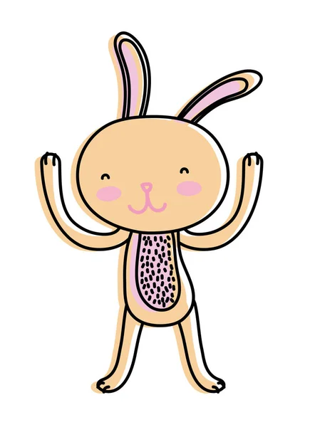 Linea colore cartone animato animale coniglio con le mani in alto — Vettoriale Stock