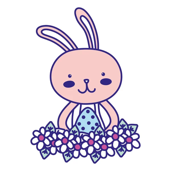 Lapin couleur animal avec oeuf Pâques avec des fleurs — Image vectorielle