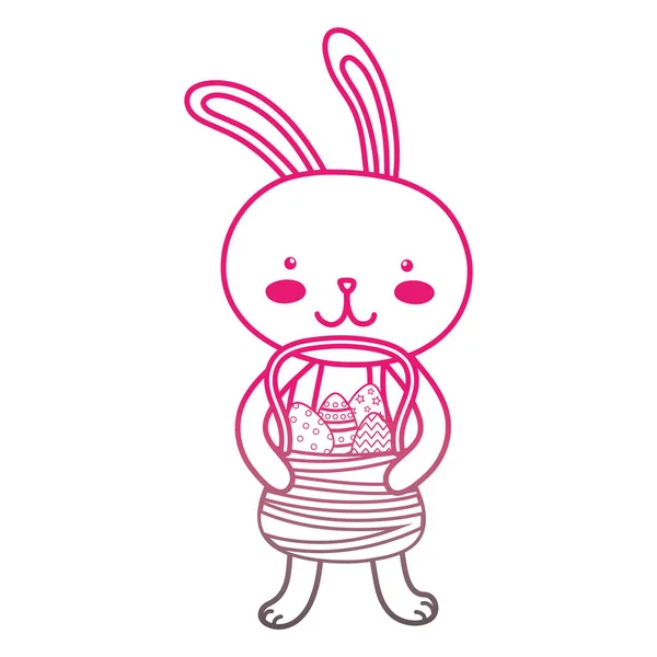 Couleur ligne lapin animal avec oeufs Pâques décoration à l'intérieur panier — Image vectorielle