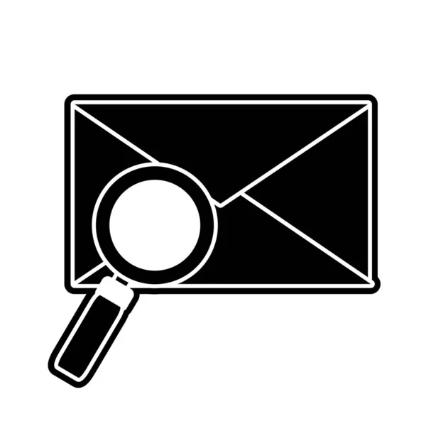 Mensaje de carta de correo electrónico de silueta con lupa — Vector de stock