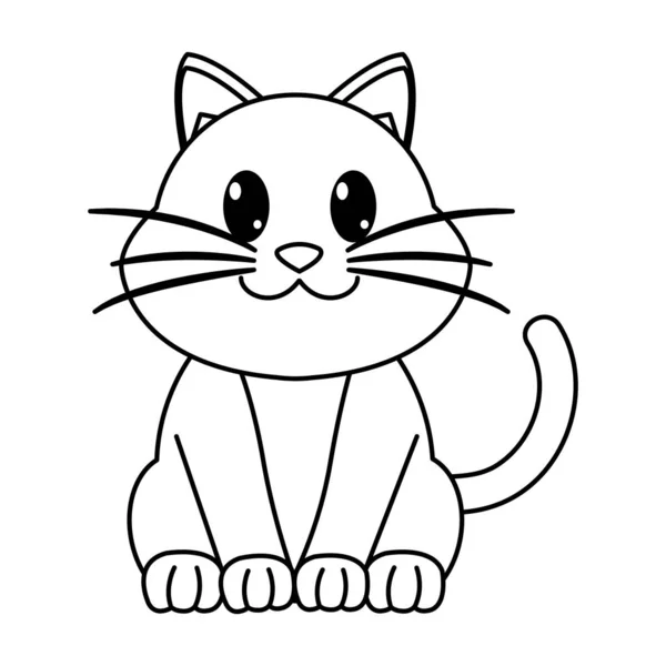 Ligne chat heureux personnage animal mignon — Image vectorielle