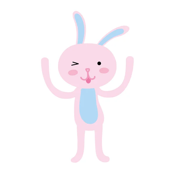 Colorful rabbit cartoon animal with hands up — Stock Vector