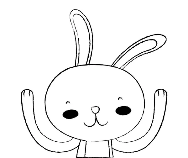 Grunge happy rabbit animal with hands up — Stock Vector