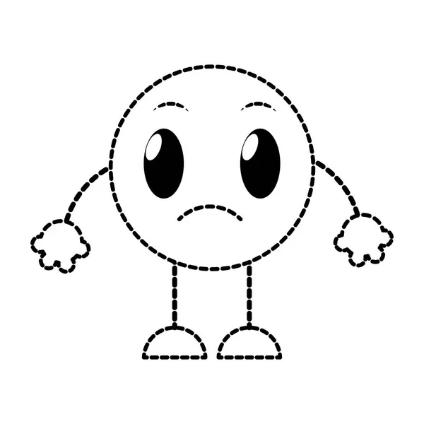Gepunktete Form trauriger Emoji-Ausdruck mit Armen und Beinen — Stockvektor