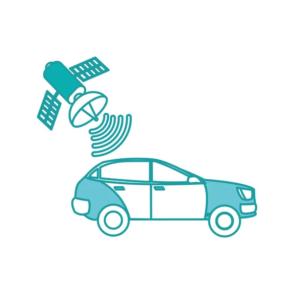 Transporte de coche a color dúo con conexión wifi vía satélite — Vector de stock