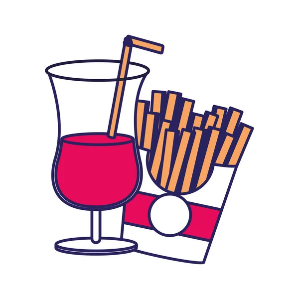Напитки Картофель Фри Быстрого Питания Городской Вкусное Меню Тема Изолированный — стоковый вектор