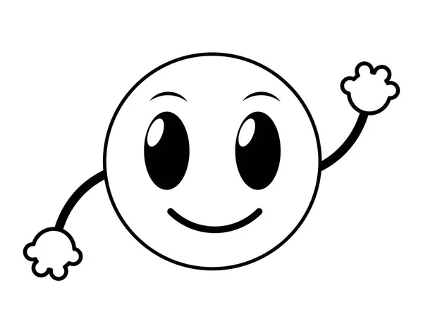Línea feliz expresión de cara emoji con brazos — Vector de stock