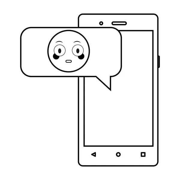 Smartphone ligne avec emoji chat visage surpris — Image vectorielle