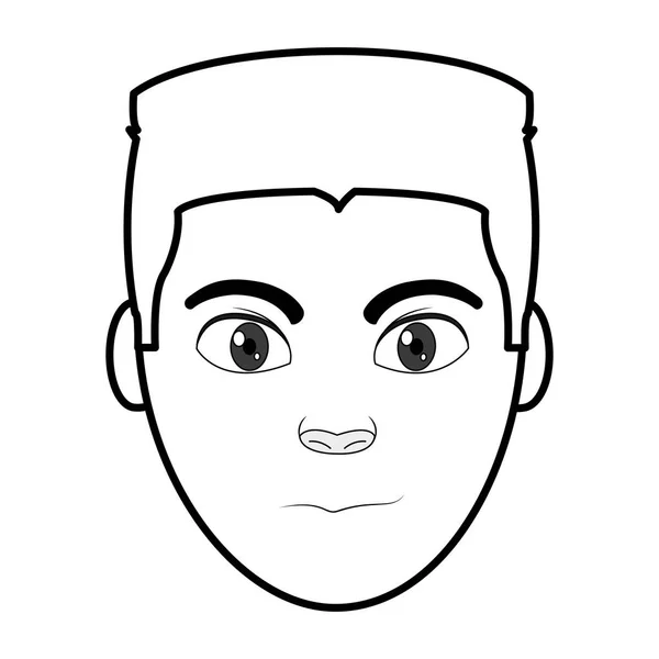 Ligne homme tête utilisateur avec expression faciale et coiffure — Image vectorielle
