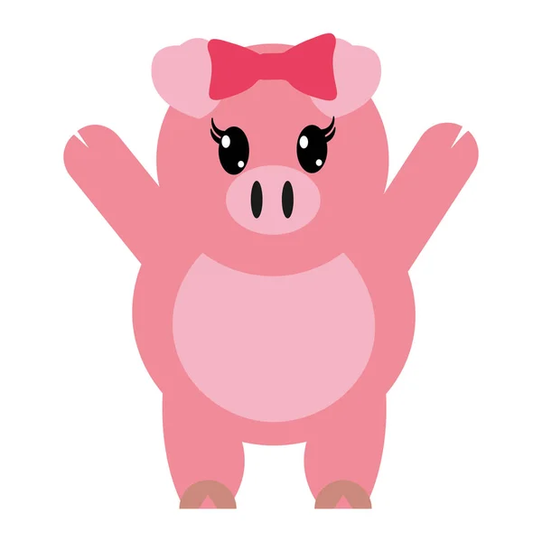 Colorful adorable female pig animal with hands up — Stock Vector