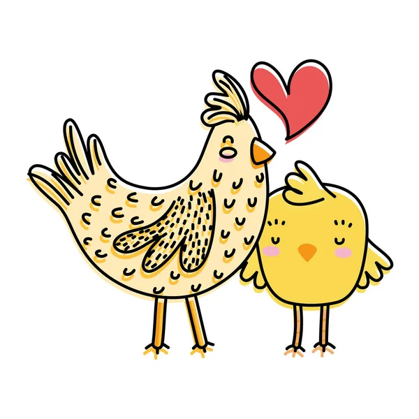 Linha de cor galinha e pintainho amor e família juntos —  Vetores de Stock