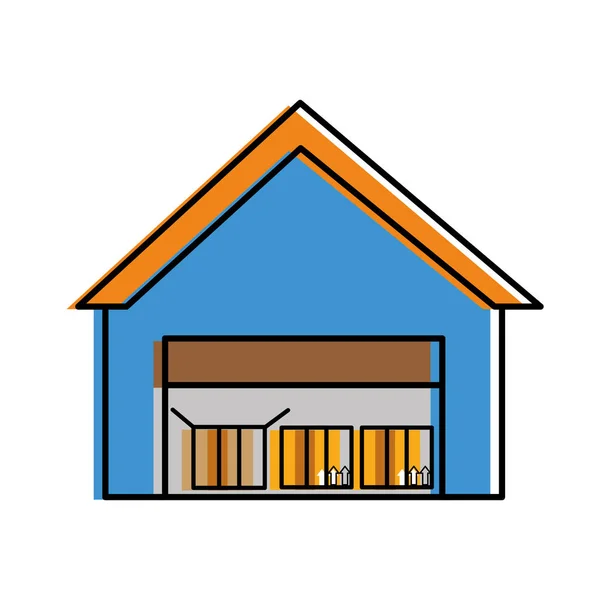 Déménagé service de magasin de garage de couleur avec paquet de livraison — Image vectorielle