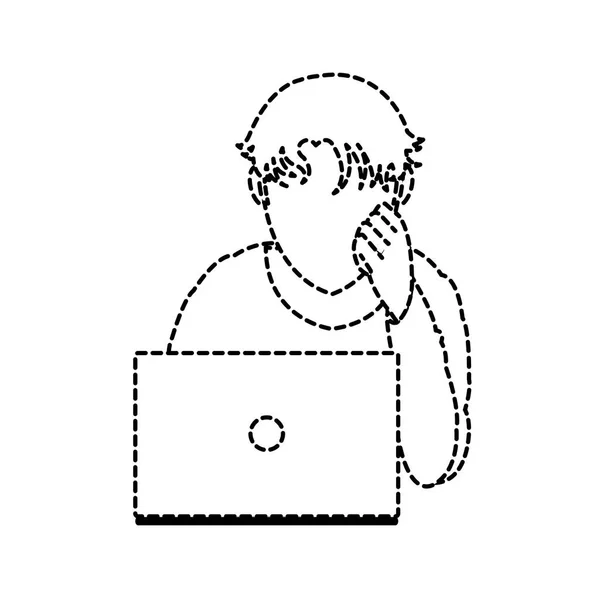 ノート パソコンのデザインを持つ少年 — ストックベクタ