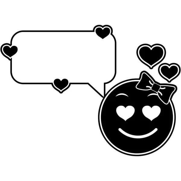 Σιλουέτα θηλυκό emoji ερωτευμένος πρόσωπο με τη συνομιλία φούσκα — Διανυσματικό Αρχείο