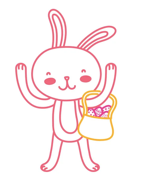 Línea de neón conejo animal con huevos decoración de Pascua dentro de la cesta — Vector de stock