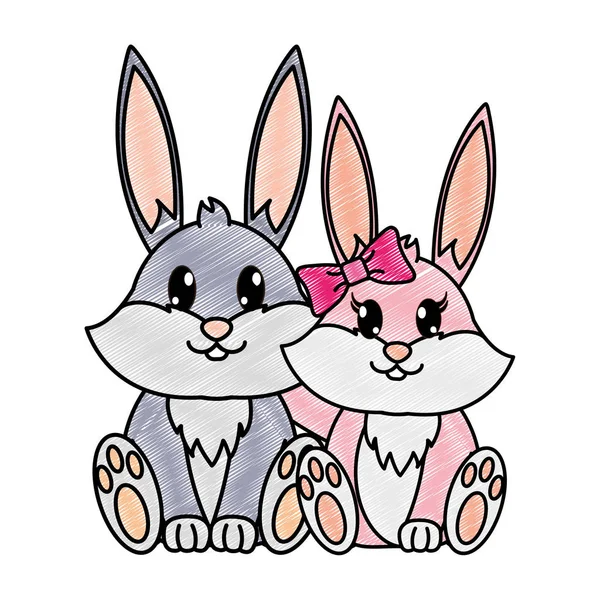 Тертый кролик пара симпатичное животное вместе — стоковый вектор