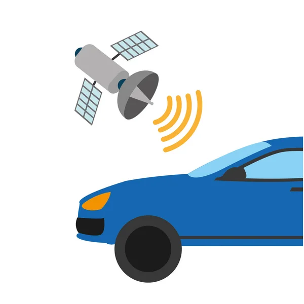 Color sombra automóvil con tecnología de conexión wifi por satélite — Vector de stock