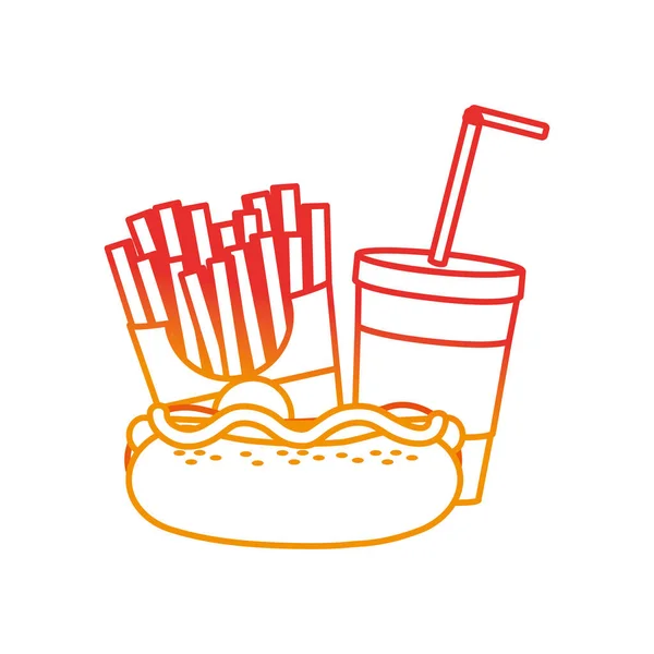 Hot Dog Frytki Napój Fast Food Miejskich Smaczne Menu Tematu — Wektor stockowy