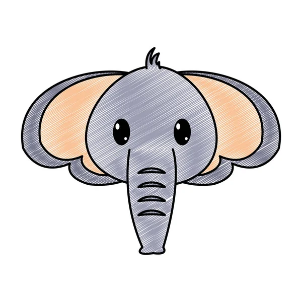 Elefante rallado cabeza lindo animal carácter — Vector de stock