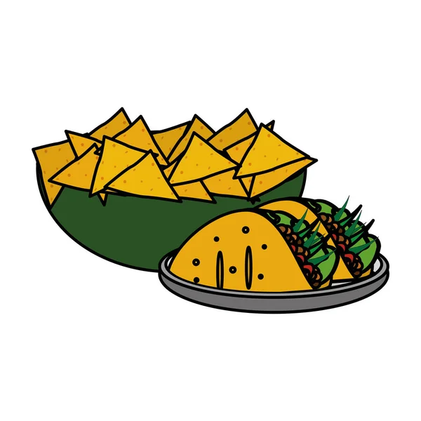 Nachos Dan Burrito Makanan Meksiko Dan Tema Masakan Tradisional Vector - Stok Vektor