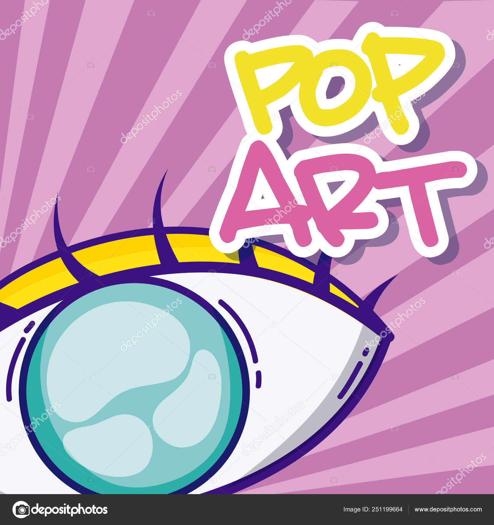 Pop Art Cartoons Human Eye Striped Background Vector Illustration