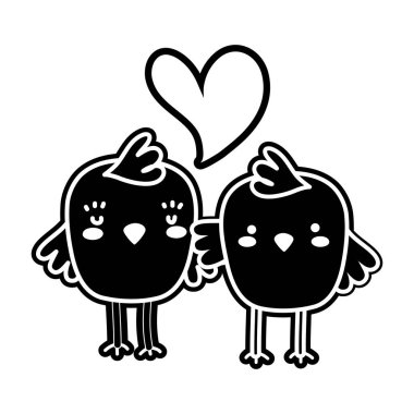 siluet civciv birlikte çift ve kalp sevmek