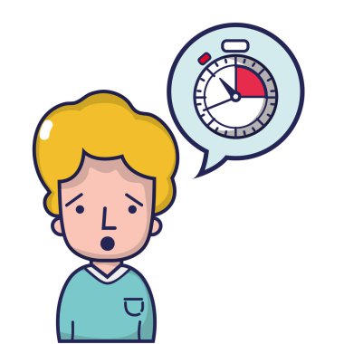 adam t-shirt ve choronometer sohbet kabarcığı