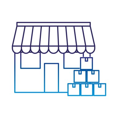 Vektör çizim Tasarım kutuları ve mağaza teslim nakliye ve lojistik Tema göl kenarında