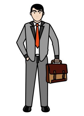 çizgi rengi adam bavul ve şık giysileriyle tarzı