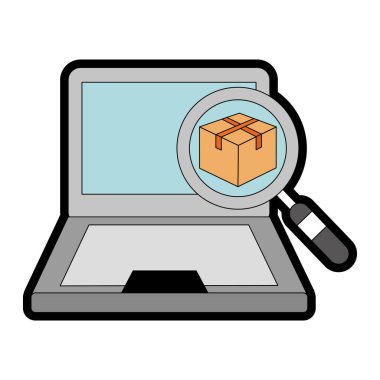 Laptop ve lupe teslim nakliye ve lojistik Tema Isolated vektör çizim tasarım