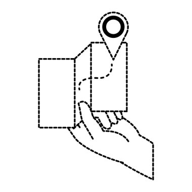 küresel harita ve konum sembolü ile noktalı şekli el