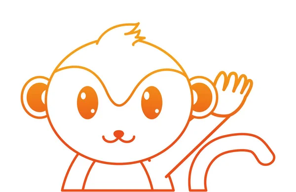 Orange line adorable monkey cute animal character — Stock Vector