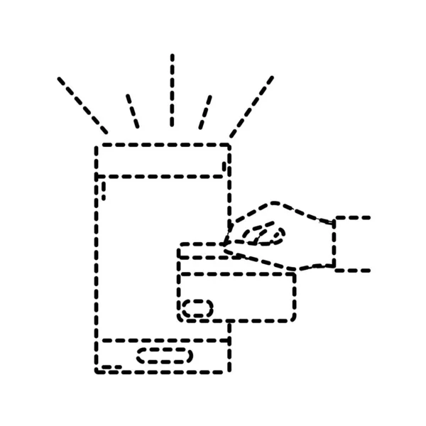 Forme pointillée smartphone en ligne acheter et main avec carte de crédit — Image vectorielle