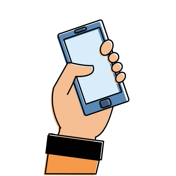 Кольорова рука з піктограмою об'єкта технології смартфона — стоковий вектор