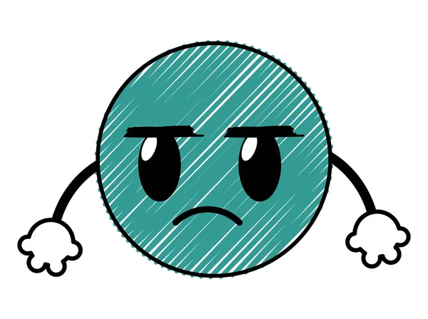 Doodle vervelend emoji gezicht expressie met armen — Stockvector