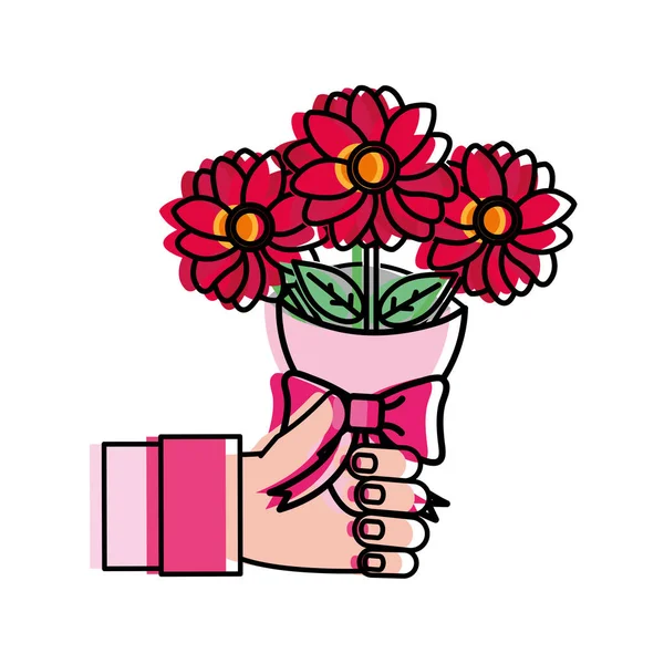 Bewegte Farbe Frauenhand mit schönem Blumenstrauß — Stockvektor