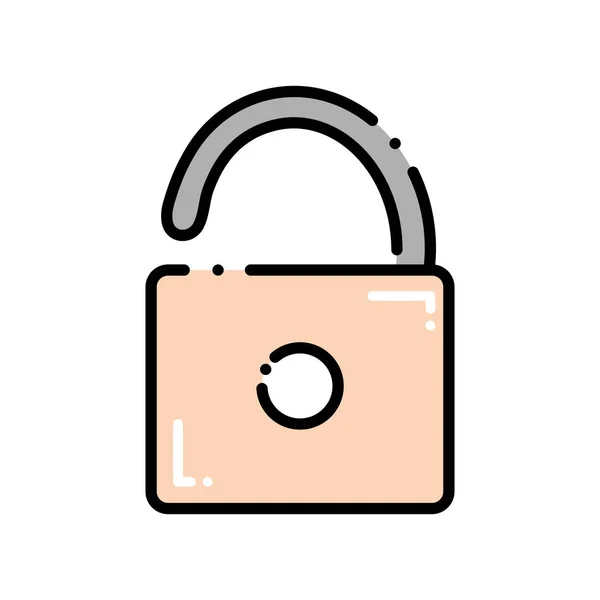 Ligne pointillée cadenas ouvert à la sécurité et protéger le symbole — Image vectorielle