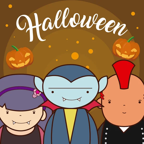 Halloween Enfants Dessins Animés Avec Vampire Punk Costume Vectoriel Illustration — Image vectorielle