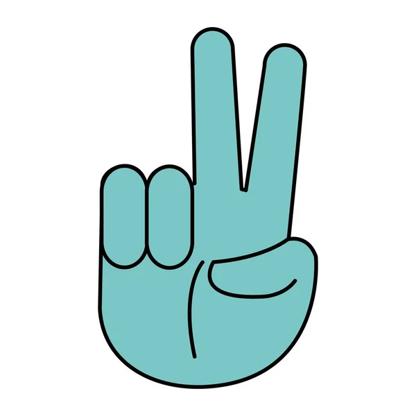 Línea color emoji mano paz y amor gesto expresión — Vector de stock