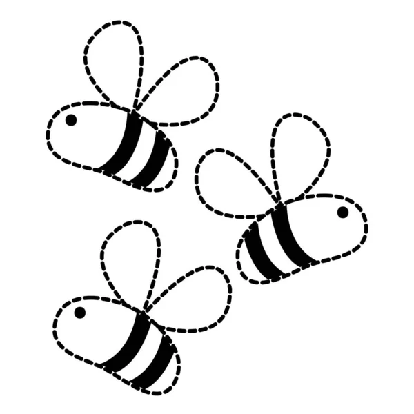 Forma punteada abejas lindas insectos animales volando — Vector de stock