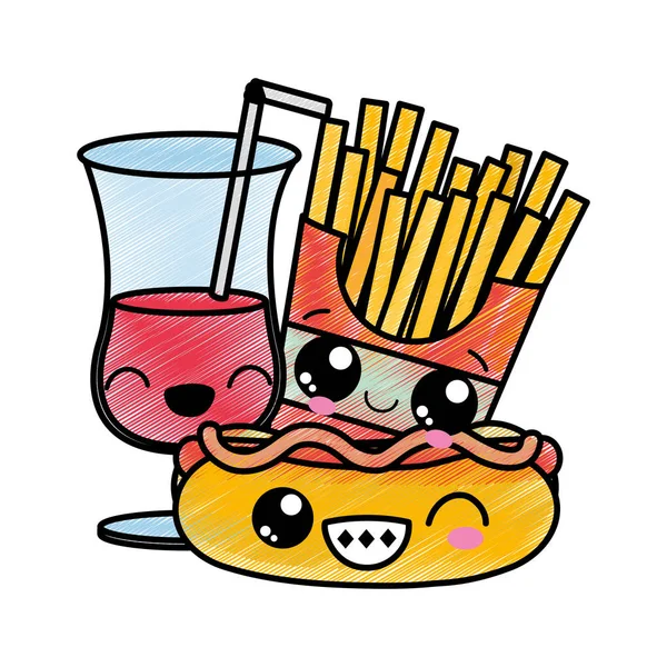 热狗饮料和快餐的薯条城市和美味的菜单主题隔离的设计向量例证 — 图库矢量图片