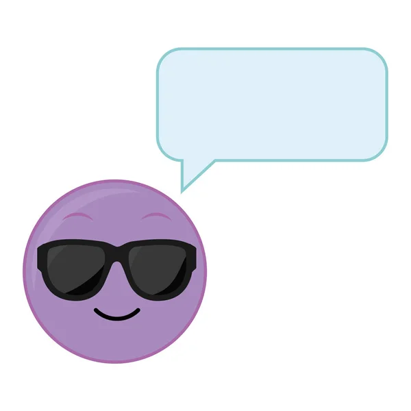 Прохладный лицо Emoji с чат пузырь — стоковый вектор