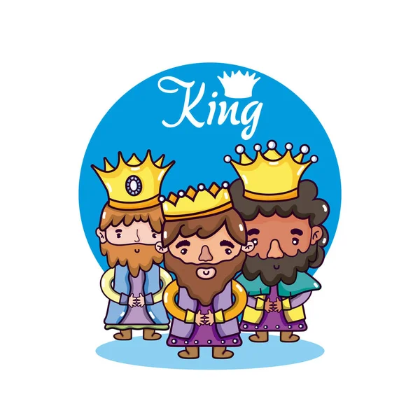 Симпатичные Ласковые Короли Коронными Карикатурами — стоковый вектор