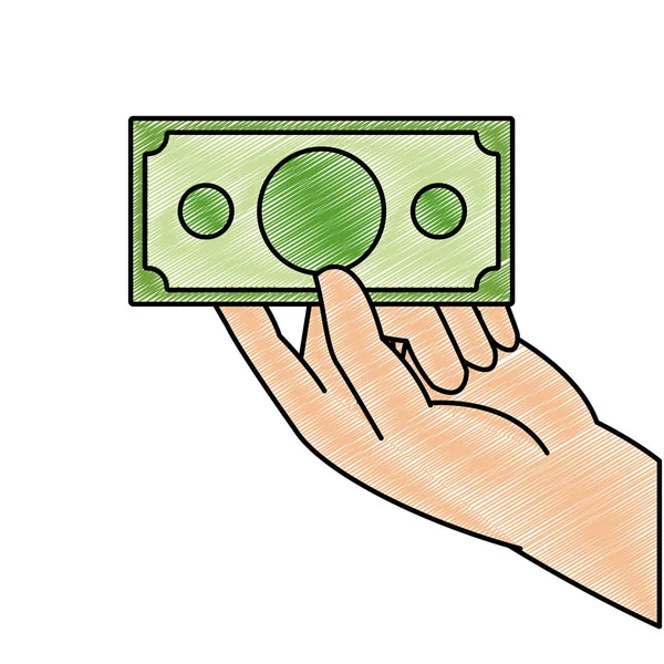 Geraspte hand met bill contant geld munt — Stockvector