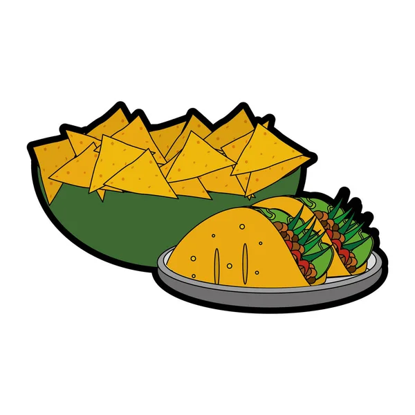 Nachos Burrito Cuisine Mexicaine Traditionnelle Thème Design Isolé Illustration Vectorielle — Image vectorielle