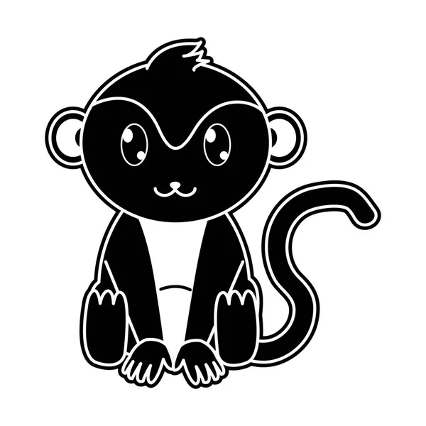 실루엣 원숭이 귀여운 야생 동물 캐릭터 — 스톡 벡터