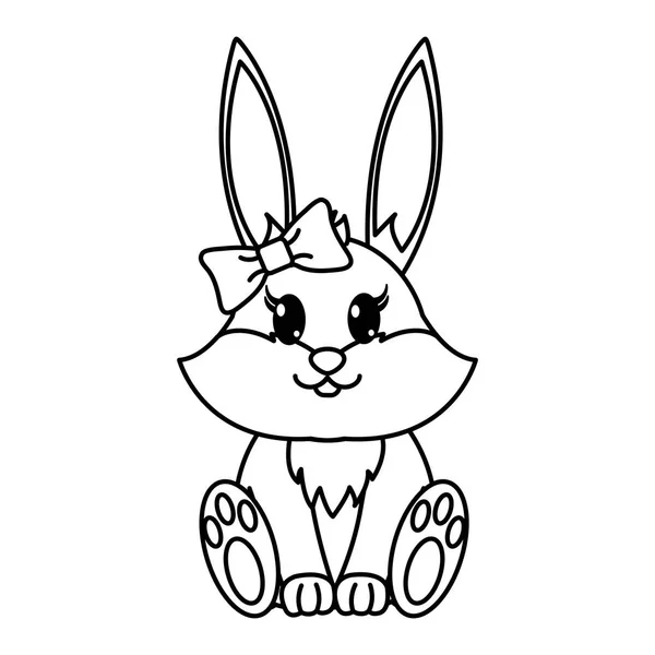 Línea conejo hembra lindo animal con lazo de cinta — Vector de stock