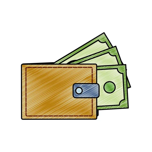 Τριμμένο πορτοφόλι με νομοσχέδιο χρήματα μετρητών φυλασσόμενο — Διανυσματικό Αρχείο